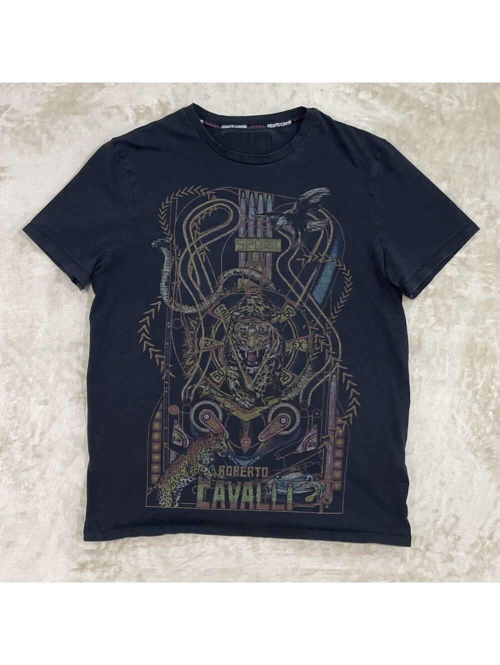 Roberto Cavalli Sport Tiger Graphic T-Shirt Black Short Sleeves Tee Mens Medium